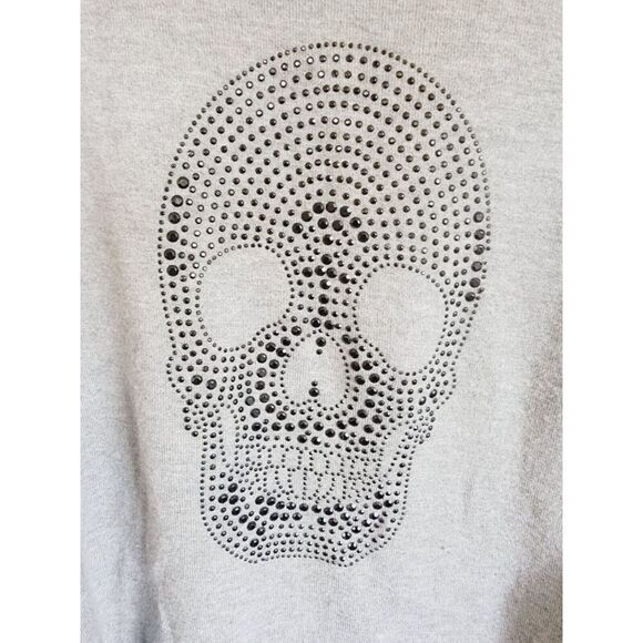 Y LONDON L Skull Sweater Pullover Goth Y2K Women’s Gray Beaded Stretch L/S‎ - Picture 2 of 8